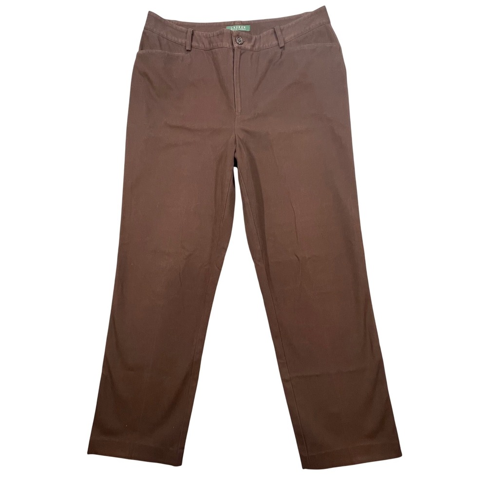 Lauren Ralph Lauren Brown Straight Leg Stretch Trousers Womens Size 12